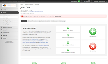 Screenshot: Pending Driver Overview