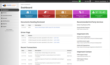 Screenshot: Driver Qualification Software Dashboard